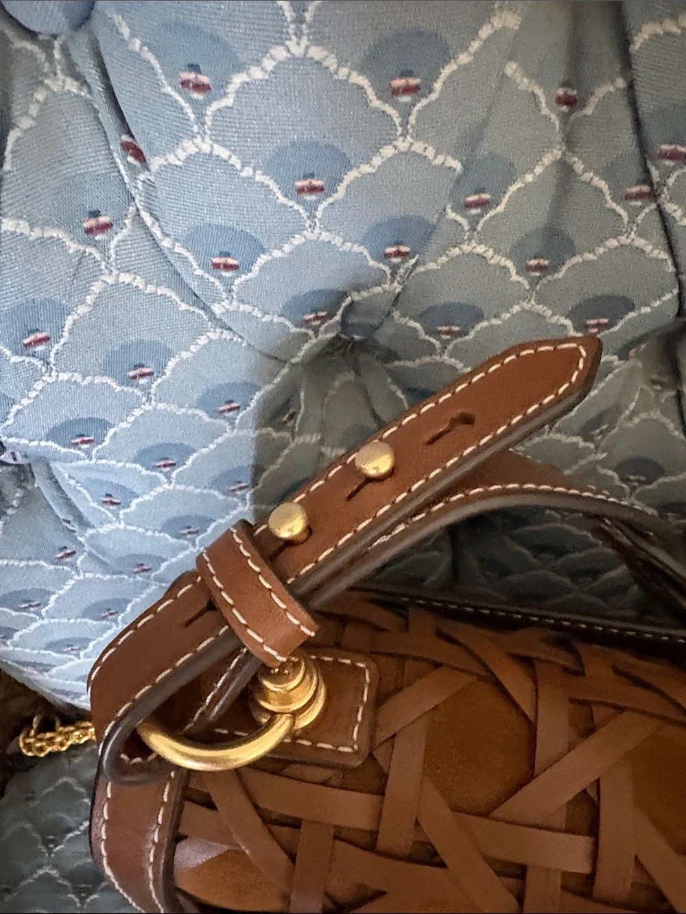 Tory Burch Brown Miller Leather Basketweave Shoulder Bag